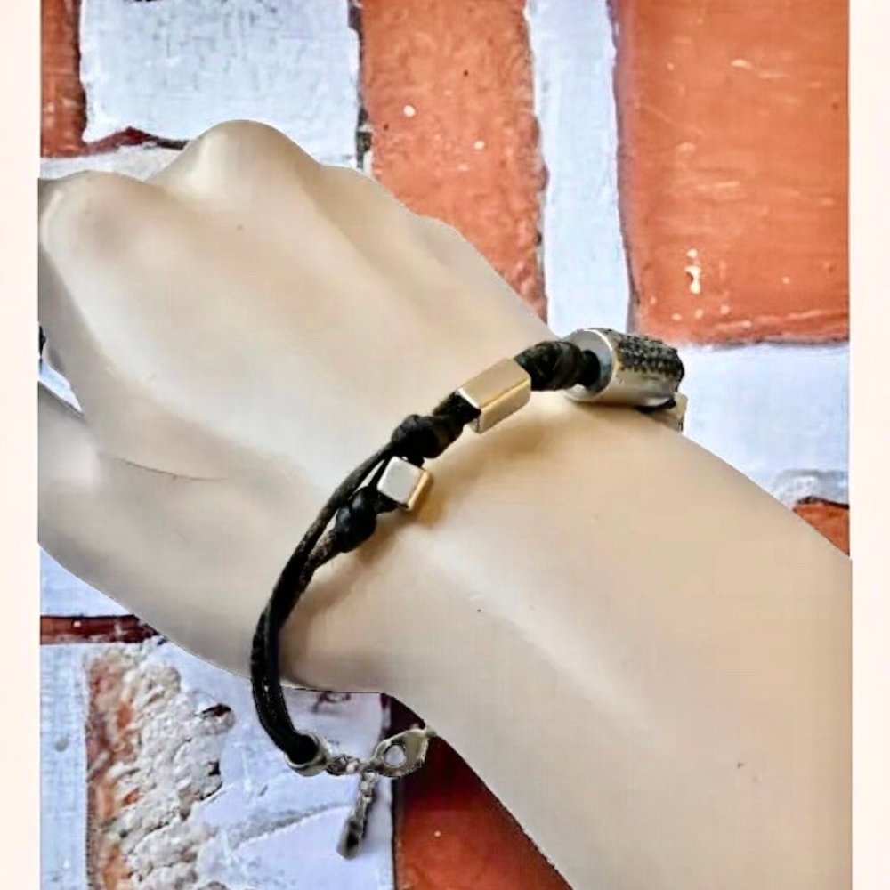 Lia Sophia Bracelet Leather Cords Beads Logo